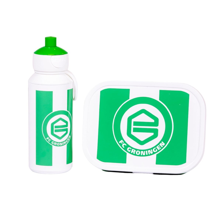 Drinkbeker en broodtrommel FC Groningen